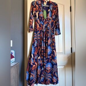 FARM Rio Vibrant Blue and Orange Long Sleeve Dress
